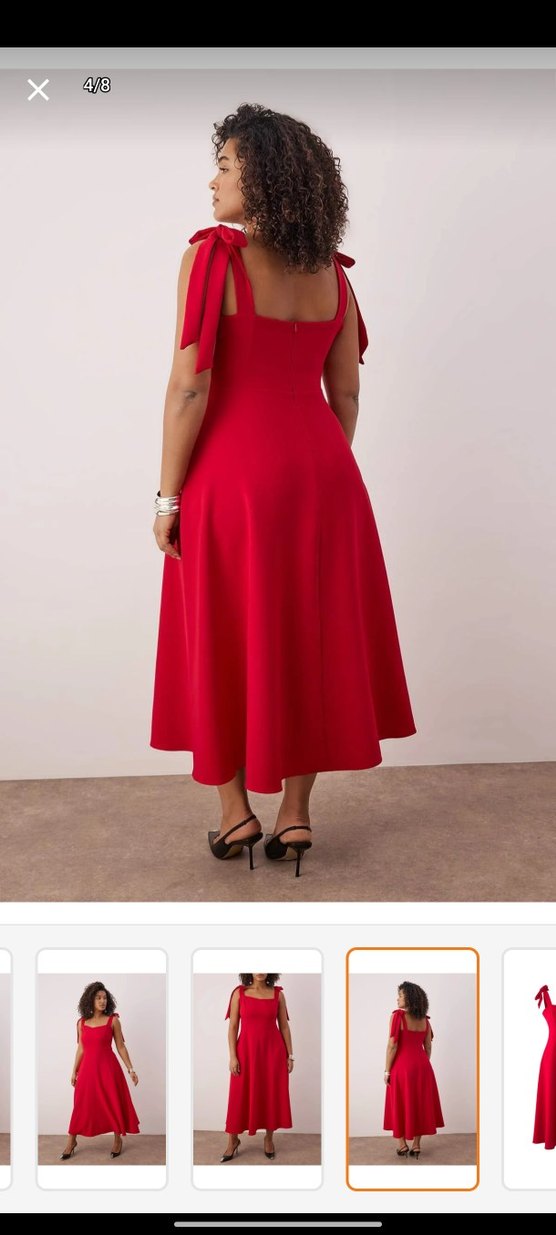 Klasik Kırmızı Uzun Askılı Elbise - Görsel 3