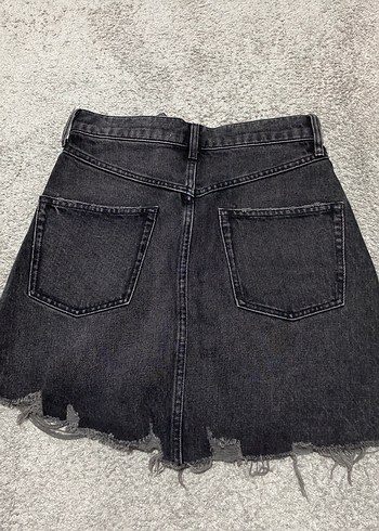 Gri Kot Mini Etek, Bol Kesim, Kürklü Detay - Görsel 4