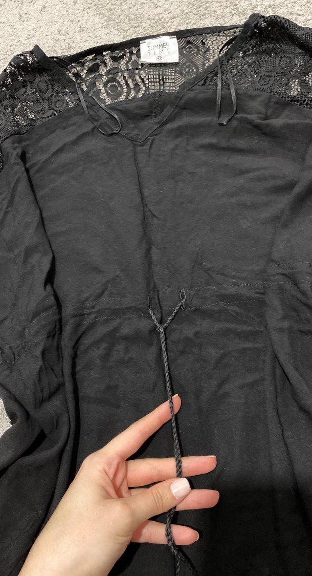 Dantel Detaylı Siyah Bohem Uzun Elbise - Görsel 2