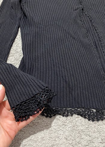 Siyah V Yaka Uzun Kollu Triko Hırka - Görsel 2