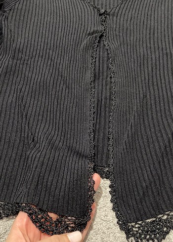 Siyah V Yaka Uzun Kollu Triko Hırka - Görsel 3