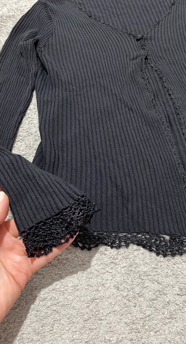 Siyah V Yaka Uzun Kollu Triko Hırka - Görsel 2