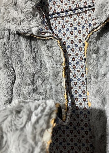 Gri Peluş Detaylı Midi Kadın Mont - Görsel 4