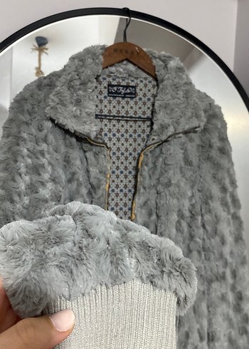 Gri Peluş Detaylı Midi Kadın Mont - Görsel 2