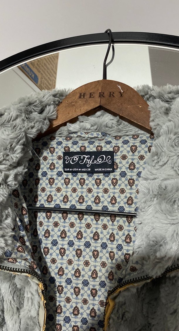 Gri Peluş Detaylı Midi Kadın Mont - Görsel 3