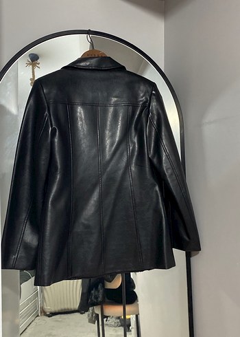 Düğmeli Siyah Deri Kadın Ceket - Görsel 4