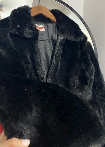 Siyah Kadın Midi Boy Kürk Ceket - Görsel 2