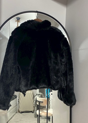 Siyah Kadın Midi Boy Kürk Ceket - Görsel 5