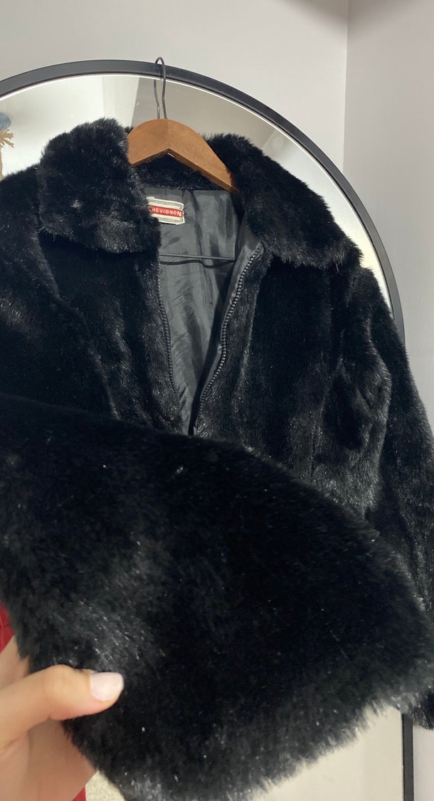 Siyah Kadın Midi Boy Kürk Ceket - Görsel 2
