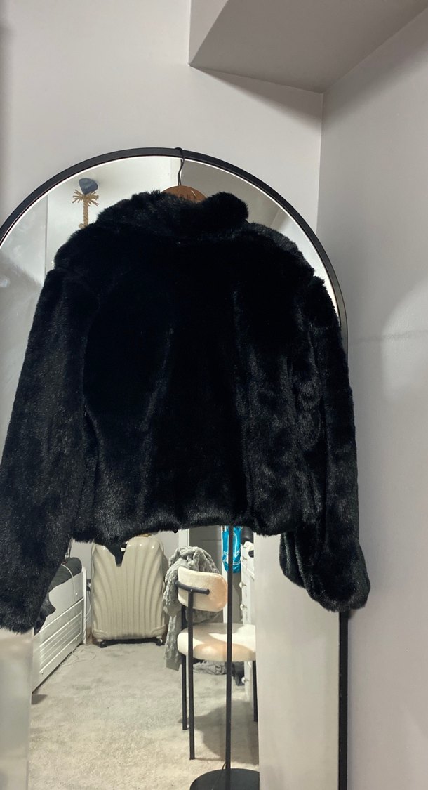 Siyah Kadın Midi Boy Kürk Ceket - Görsel 5