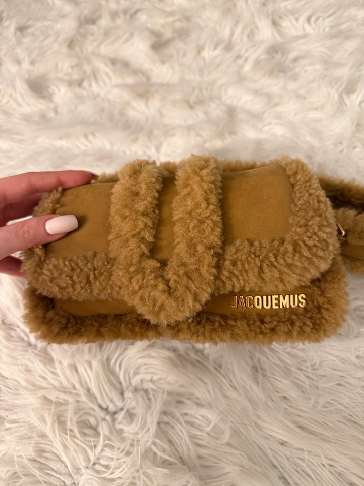 Bej Süet Kadın Çanta, Kürk Detaylı, Nakışlı - Görsel 2