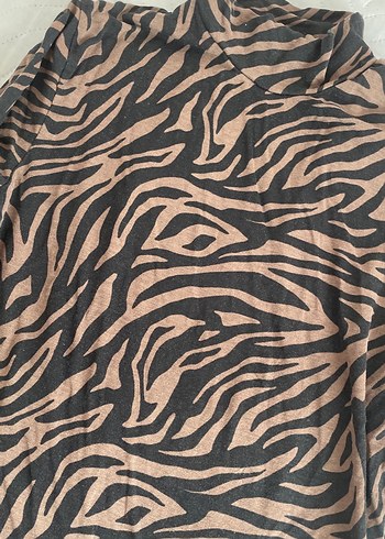 Diğer Kahverengi Zebra Desenli Balıkçı Yaka Bluz