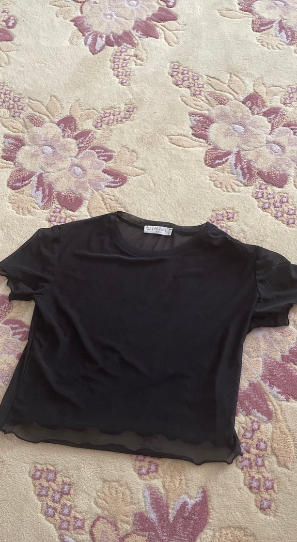 Siyah Kısa Kollu İnce Kesim Kadın Tişört - Görsel 2