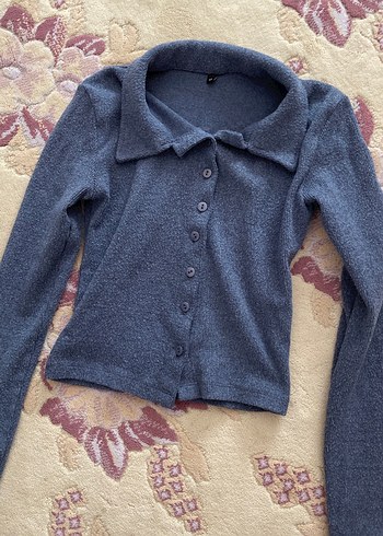 Düğmeli, Uzun Kollu, Denim Kadın Kazak