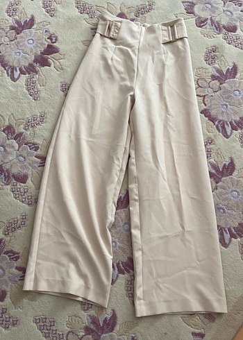 Bej Midi Kadın Kumaş Pantolon, Kemerli, Rahat Kesim - Görsel 2