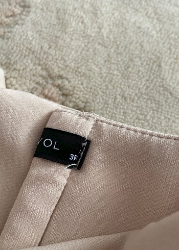 Bej Midi Kadın Kumaş Pantolon, Kemerli, Rahat Kesim - Görsel 3