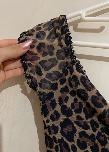 Dantel Detaylı Leopar Desenli Midi Elbise - Görsel 4