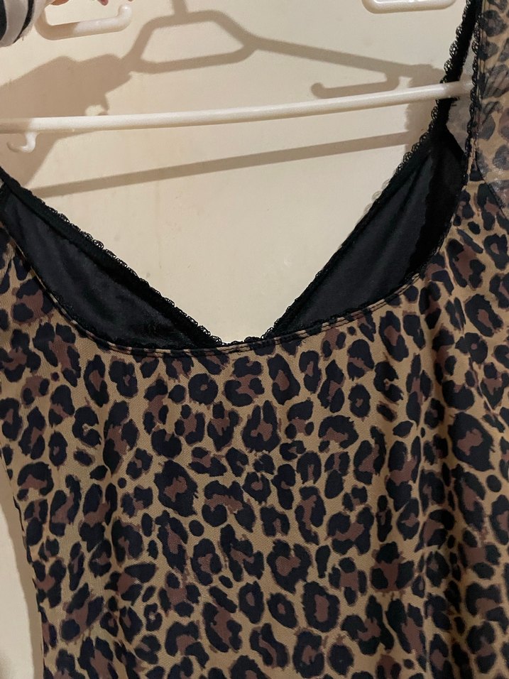 Dantel Detaylı Leopar Desenli Midi Elbise - Görsel 5