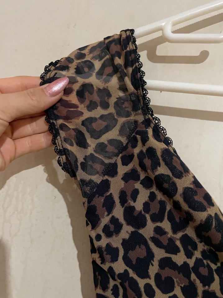 Dantel Detaylı Leopar Desenli Midi Elbise - Görsel 4