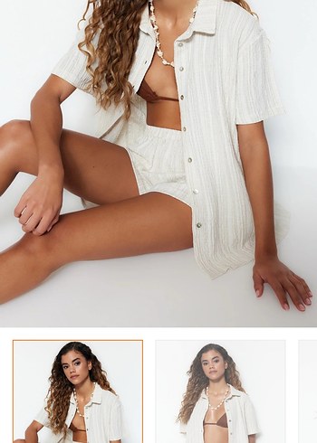 Düğmeli Keten Beyaz Mini Gömlek ve Şort - Görsel 4