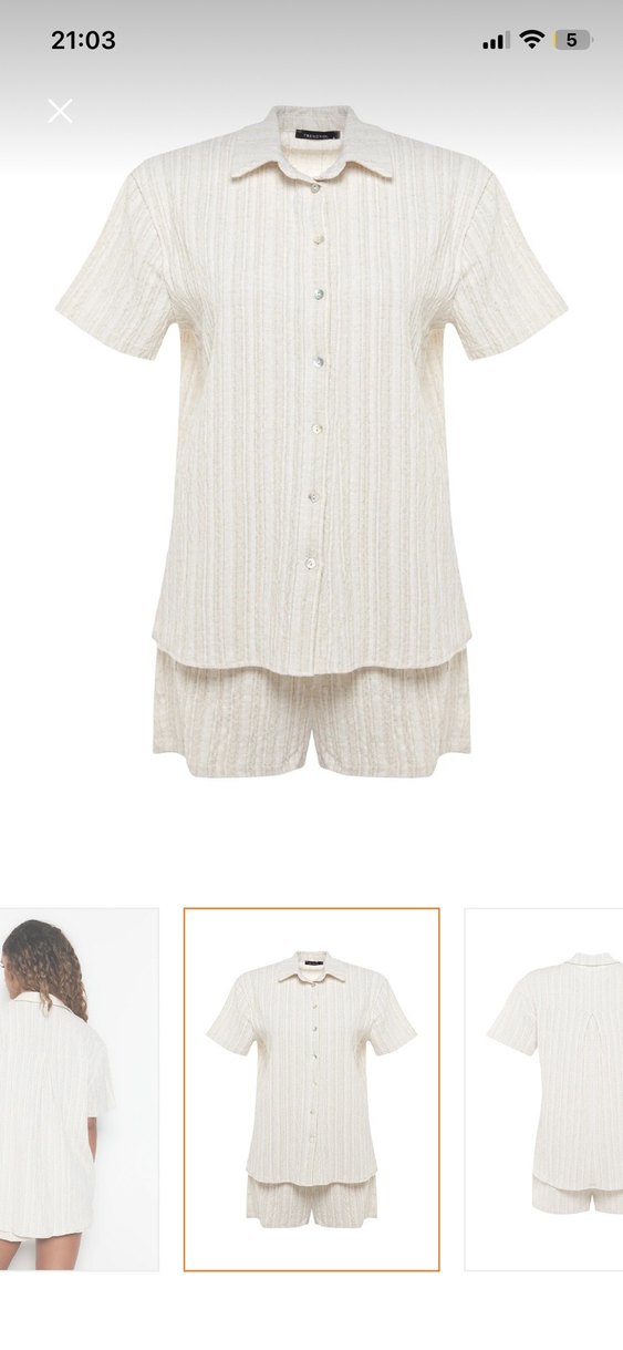 Düğmeli Keten Beyaz Mini Gömlek ve Şort - Görsel 3