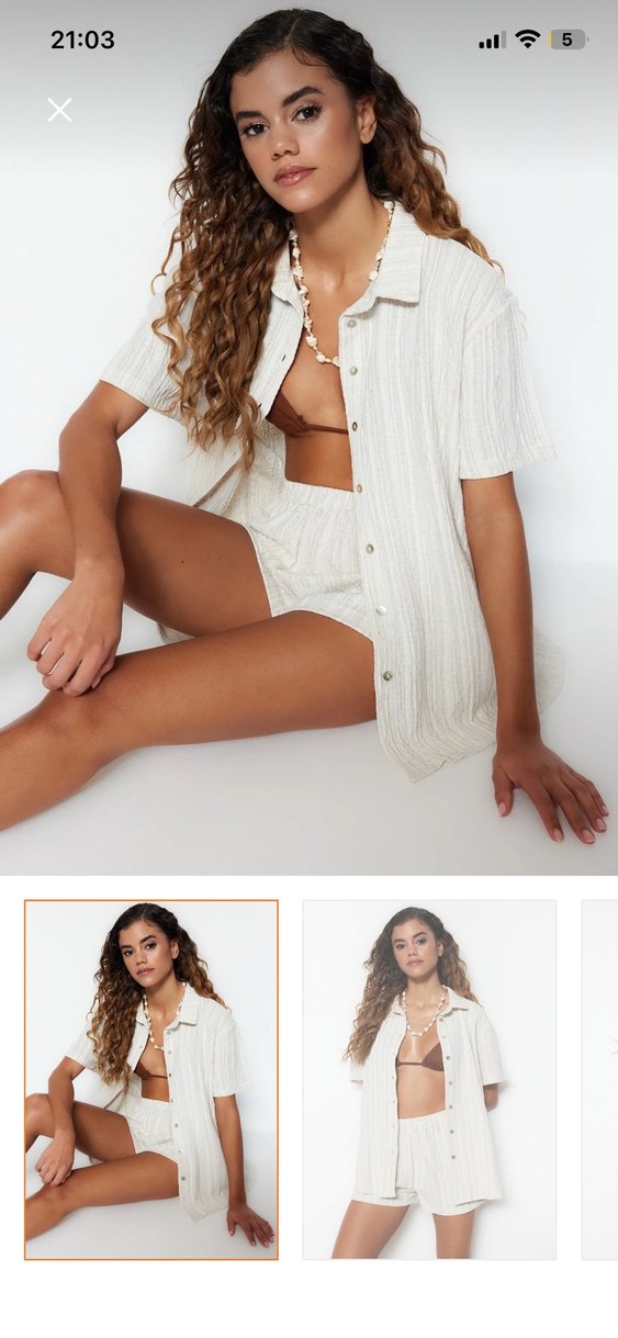Düğmeli Keten Beyaz Mini Gömlek ve Şort - Görsel 4