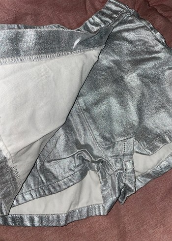 Gri Pilili Kadın Deri Mini Şort Etek - Görsel 3