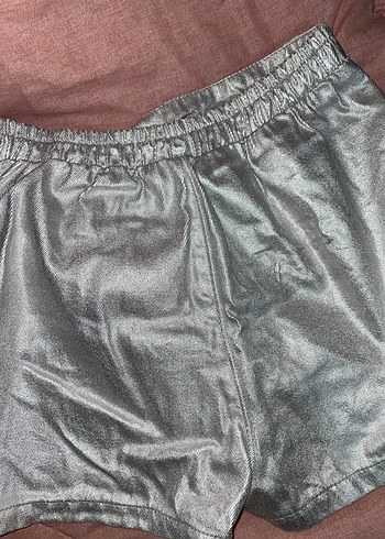 Gri Pilili Kadın Deri Mini Şort Etek - Görsel 4