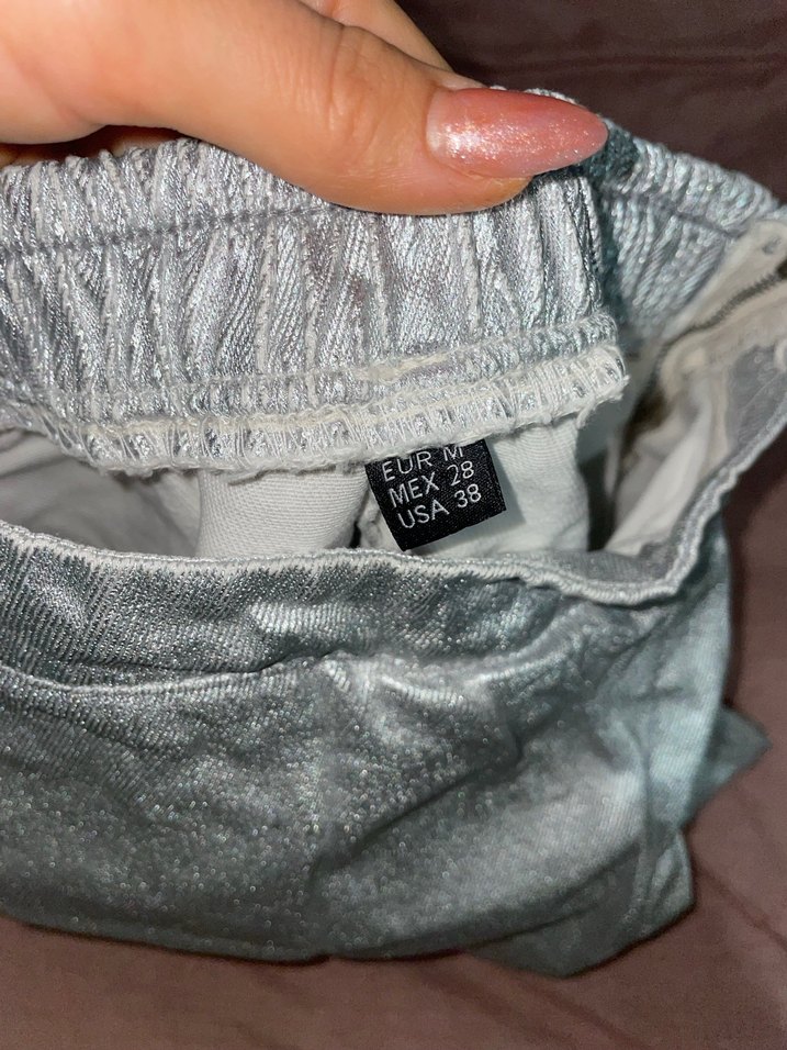 Gri Pilili Kadın Deri Mini Şort Etek - Görsel 5