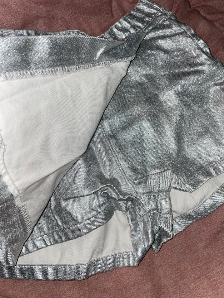 Gri Pilili Kadın Deri Mini Şort Etek - Görsel 3