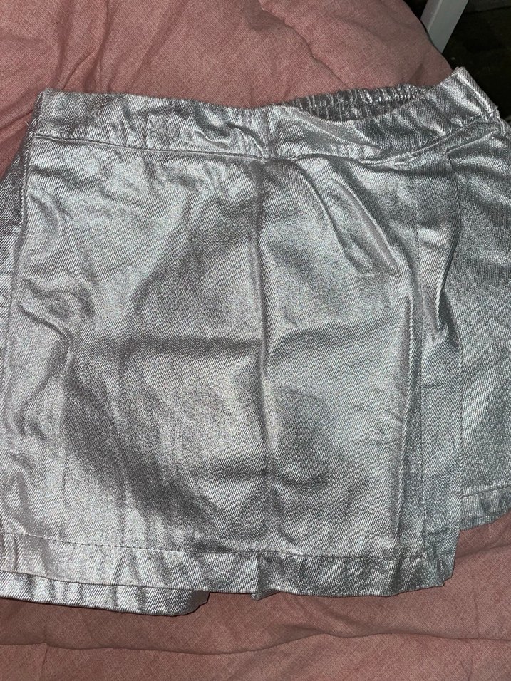 Gri Pilili Kadın Deri Mini Şort Etek - Görsel 2