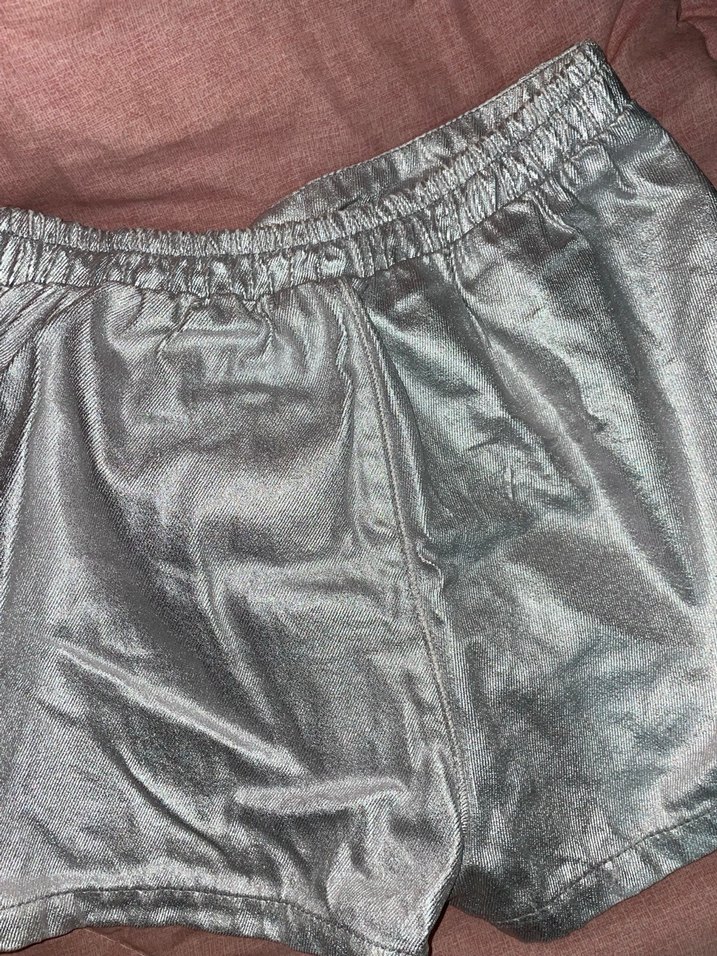 Gri Pilili Kadın Deri Mini Şort Etek - Görsel 4