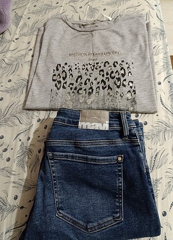mavi jeans 30/29 kot pantolon, koton L gri kısa kollu tisort