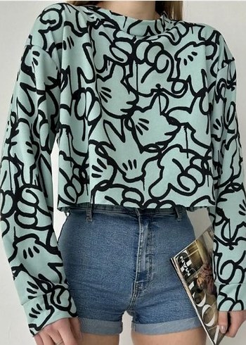 Pastel Baskılı Uzun Kollu Kadın Sweatshirt
