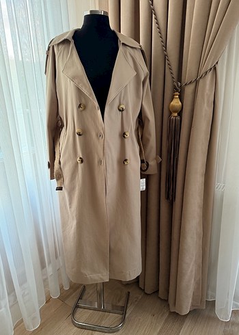 Bej Kemerli Uzun Kadın Trençkot - Görsel 4