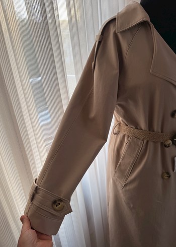 Bej Kemerli Uzun Kadın Trençkot - Görsel 5