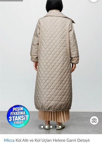 Bej Uzun Kadın Mont, Düğmeli, Rahat Kesim - Görsel 2