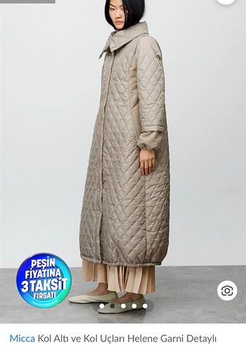 Bej Uzun Kadın Mont, Düğmeli, Rahat Kesim - Görsel 4