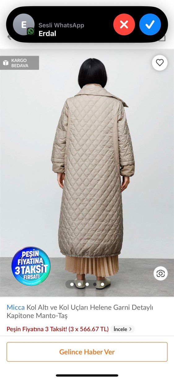 Bej Uzun Kadın Mont, Düğmeli, Rahat Kesim - Görsel 2