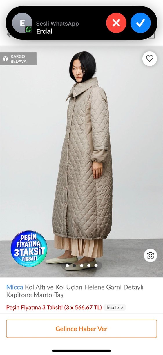 Bej Uzun Kadın Mont, Düğmeli, Rahat Kesim - Görsel 4