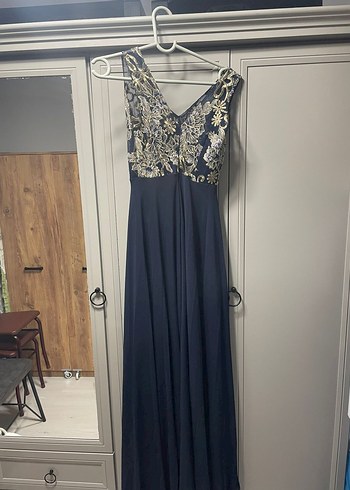 Nakışlı Lacivert Uzun Abiye Elbise - Görsel 2