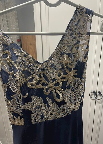 Nakışlı Lacivert Uzun Abiye Elbise - Görsel 3