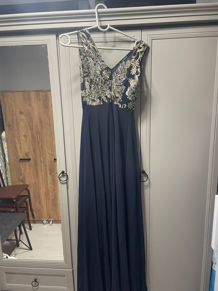 Nakışlı Lacivert Uzun Abiye Elbise - Görsel 2