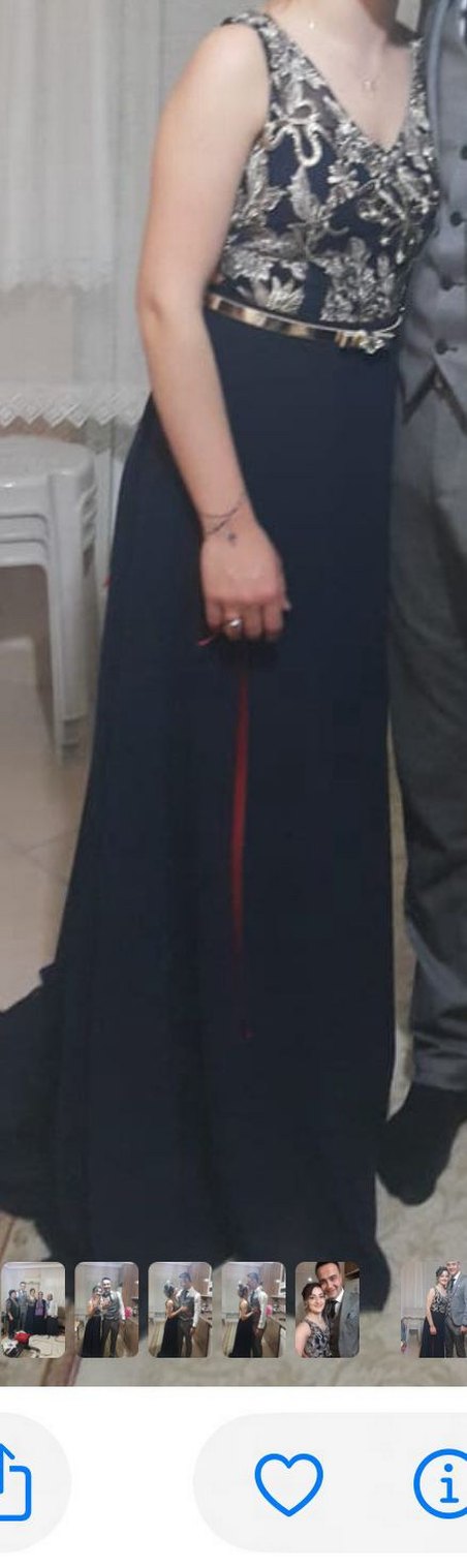 Nakışlı Lacivert Uzun Abiye Elbise - Görsel 4