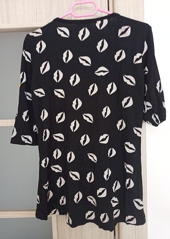 Siyah Baskılı bisiklet Yaka Kadın Bluz - Görsel 2