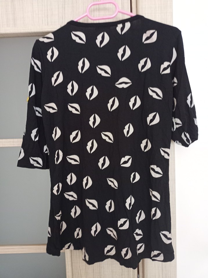 Siyah Baskılı bisiklet Yaka Kadın Bluz - Görsel 2