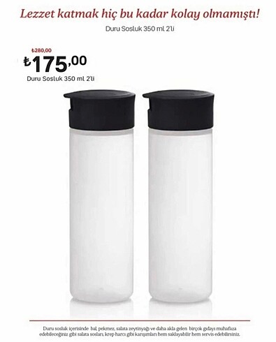 Tupperware 2 li duru sosluk