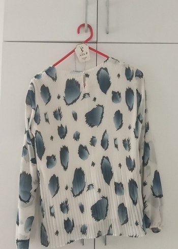 Beyaz Pilili Uzun Kollu Salaş Bluz - Görsel 6