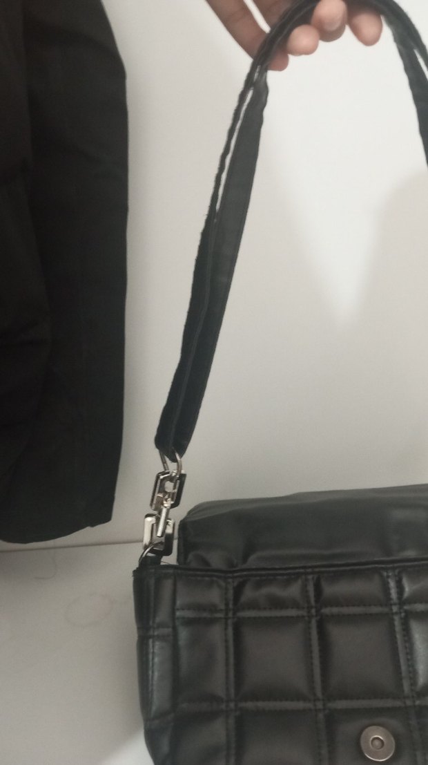 Siyah Kareli Deri Kadın Çantası - Görsel 2