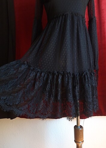 m Beden siyah Renk Gothic Dantelli Elbise 